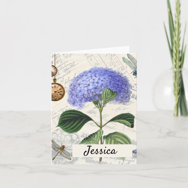 Hydrangea Collage Personlig Note Card Anteckningskort (Framsida)