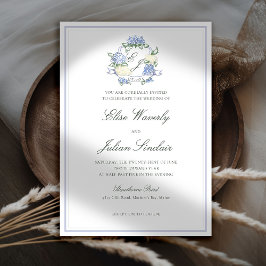 Hydrangea Crest Formal Blue Frame Coastal Wedding Inbjudningar