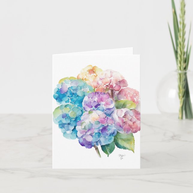 Hydrangea D Porträtt i vattenfärg och penna Helgda Helgkort (Framsida)