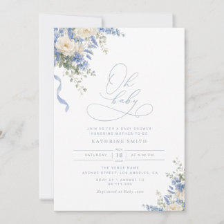 Hydrangea Damblå baby shower inbjudan