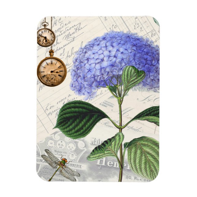 Hydrangea Dragonfly Collage Flexible Magnet (Vertikal)