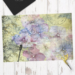 Hydrangea Dragonfly Postmark Ephemera Decoupage