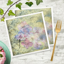 Hydrangea Dragonfly Postmark Ephemera Decoupage