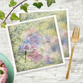 Hydrangea Dragonfly Postmark Ephemera Decoupage Pappersservett