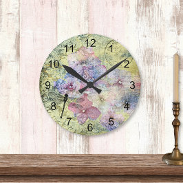 Hydrangea Dragonfly Postmark Ephemera Rund Klocka