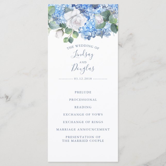 Hydrangea Dusty Blue Garden Wedding Program (Framsida)