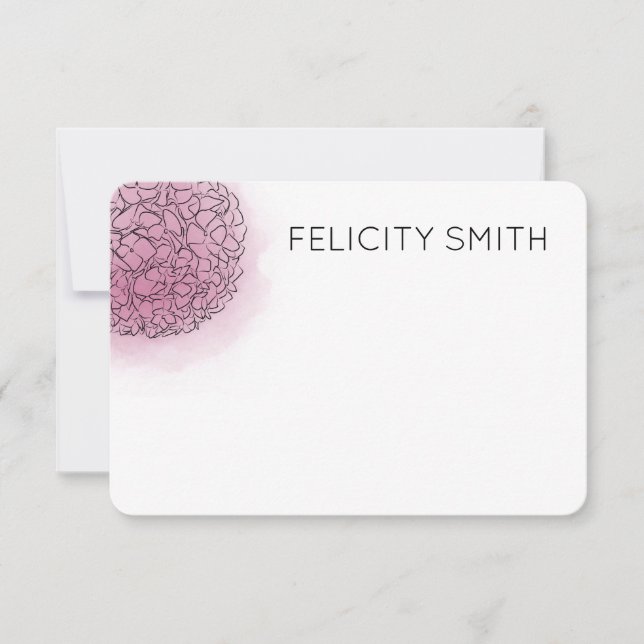 Hydrangea Elegant Personlig Stationery Rosa Anteckningskort (Framsida)