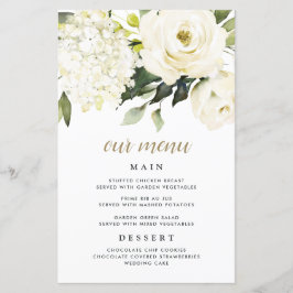 Hydrangea Elegant White Guld Bröllop Menu-kort
