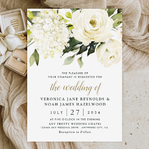 Hydrangea Elegant White Guld Ro Blommigt Bröllop Inbjudningar