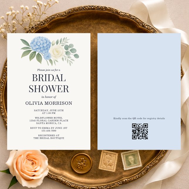 Hydrangea Eucalyptus QR Code Bridal Shower Inbjudningar (Skapare uppladdad)