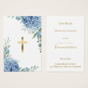 Hydrangea First Communion-minneskort Visitkort