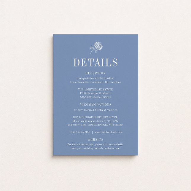 HYDRANGEA Floral Blue Wedding Details Card Inbjudningar (Skapare uppladdad)