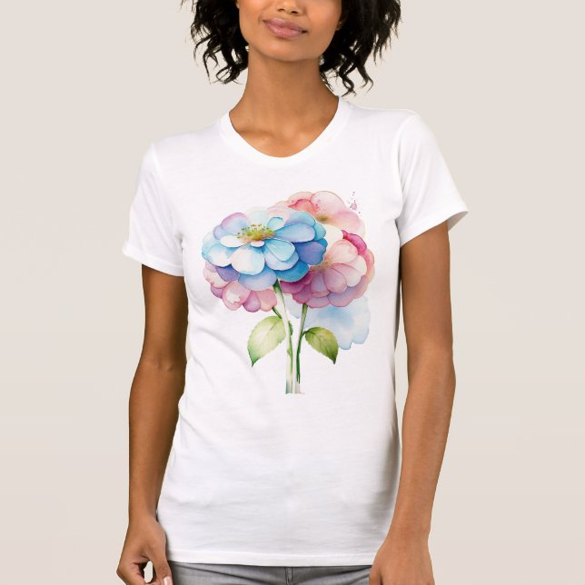 Hydrangea Flower i Watercolor stil T Shirt (Framsida)