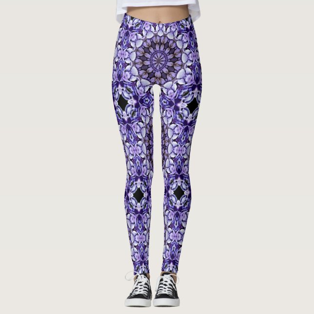 Hydrangea Flower Petals Abstrakt Art Mönster Leggings (Framsida)