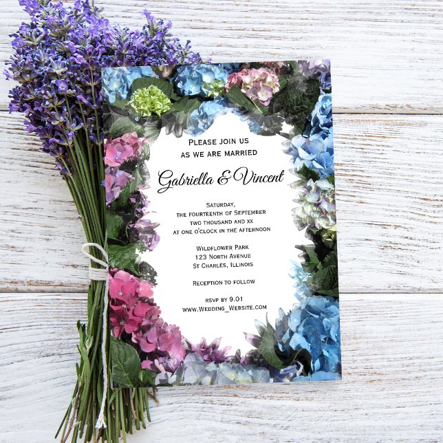 Hydrangea Flower Ram Bröllop Inbjudningar (Invite guests to your garden party marriage with the Hydrangea Flower Frame Wedding Invitation.)