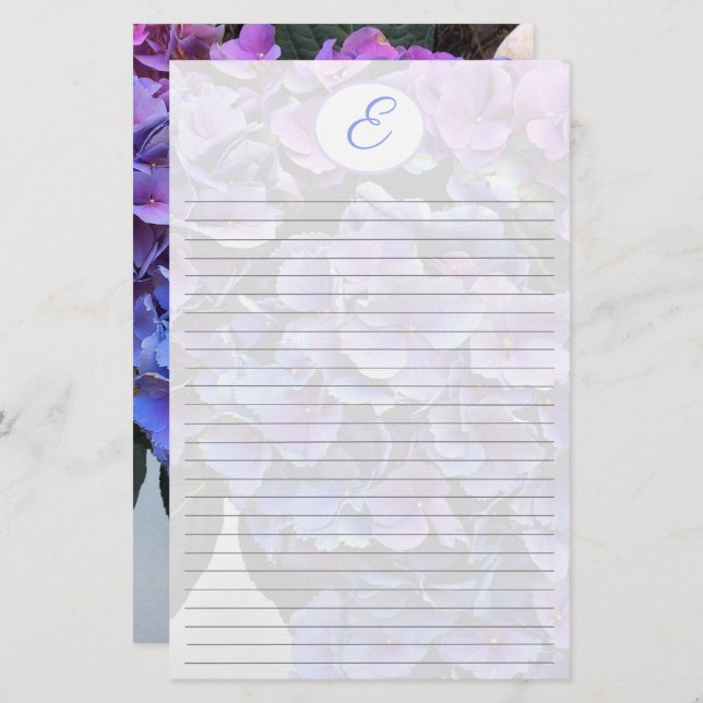 Hydrangea Flowers Bckground Monogram Initial Brevpapper (Fram/baksida)