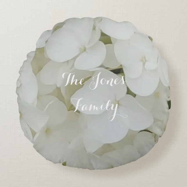 Hydrangea Flowers Blommigt Vit Blommar Elegant Rund Kudde (Framsidan)