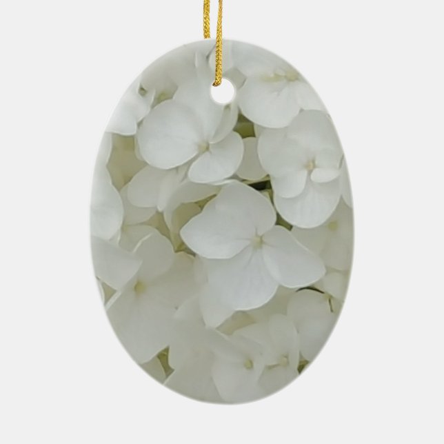 Hydrangea Flowers Blommigt Vit Elegant Blommar Julgransprydnad Keramik (Baksidan)
