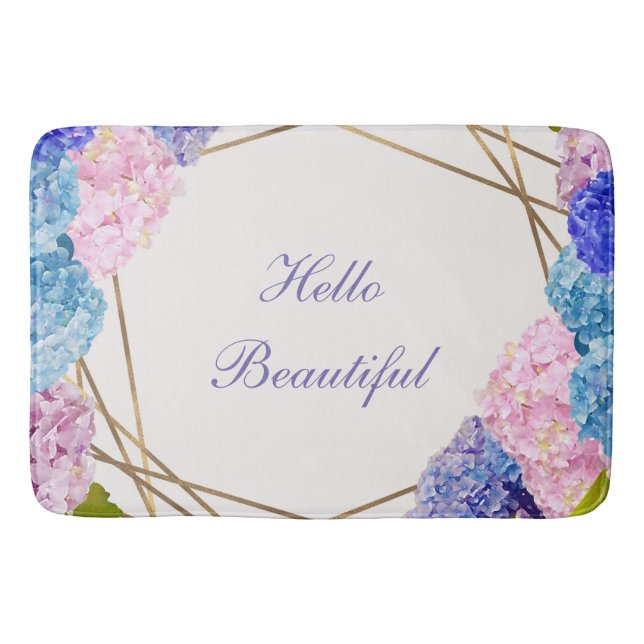 Hydrangea Flowers & Guld Blommigt Chic Vår Badrumsmatta (Framsidan)