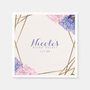 Hydrangea Flowers & Guld Elegant Vår bröllop Pappersservett