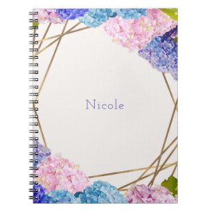 Hydrangea Flowers & Guld Vår Blommigt Chic Anteckningsbok Med Spiral
