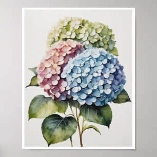 Hydrangea Flowers Handmade Poster Vatten färg