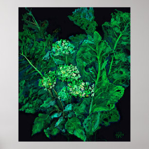 Hydrangea Flowers & Horseradish Blommigt Black Grö Poster