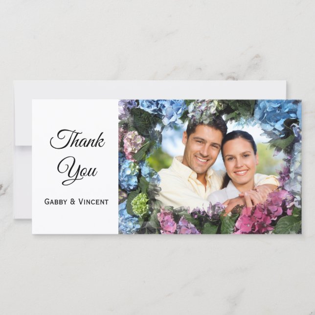 Hydrangea Flowers Ram Bröllop Tack Photo Kort (Framsida)