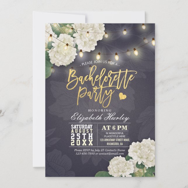 Hydrangea Flowers String Ljus Bachelorette Party Inbjudningar (Framsida)