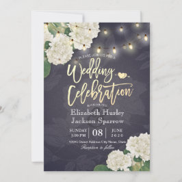 Hydrangea Flowers String Ljus Navy Blue Bröllop Inbjudningar