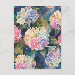Hydrangea Flowers Watercolor Mönster Blank Vykort