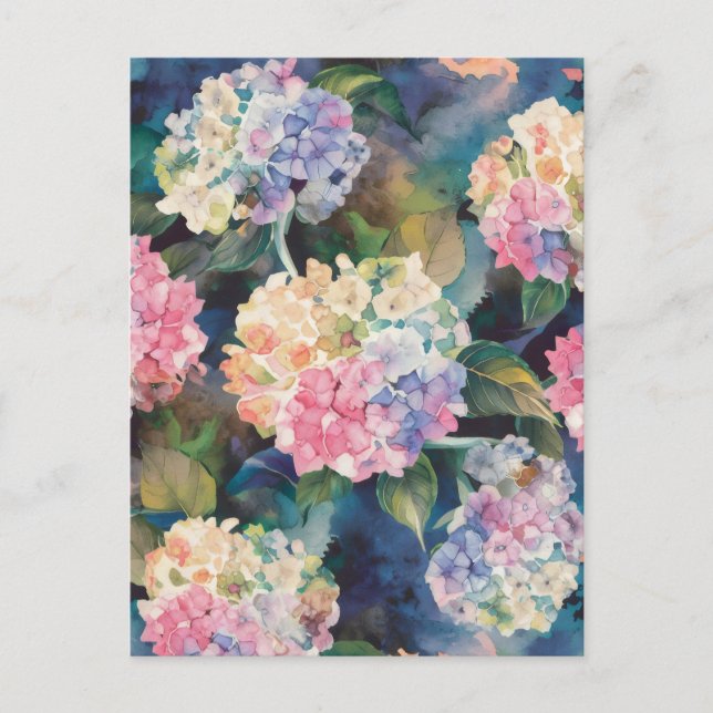 Hydrangea Flowers Watercolor Mönster Blank Vykort (Framsida)