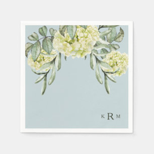 Hydrangea Foliage Monogram Dusty Blue Cocktail Pappersservett