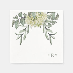 Hydrangea Foliage Sage Monogram Cocktail Napkins Pappersservett