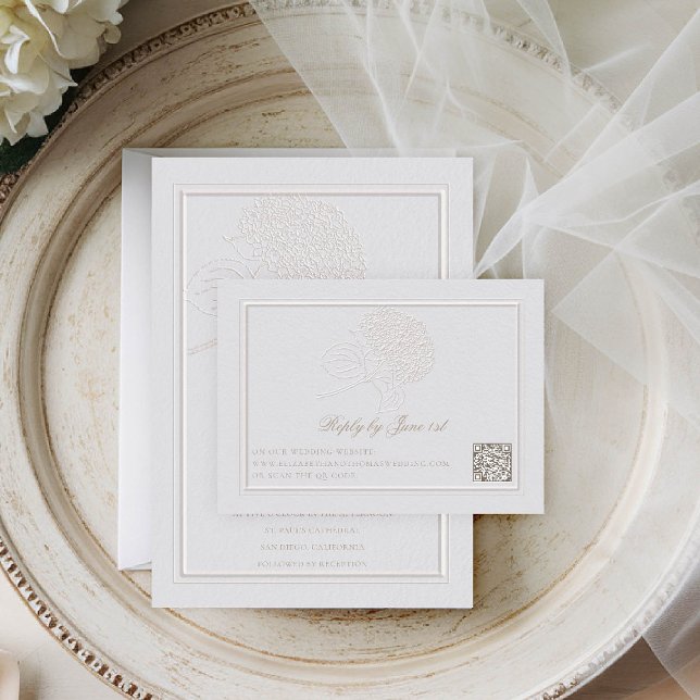 Hydrangea Formal Elegant Ivory QR Bröllop Response (hydrangeas wedding response card qr code rsvp formal traditional elegant modern classic)
