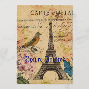Hydrangea Fransk Bird Paris Eiffel Torn Inbjudningar