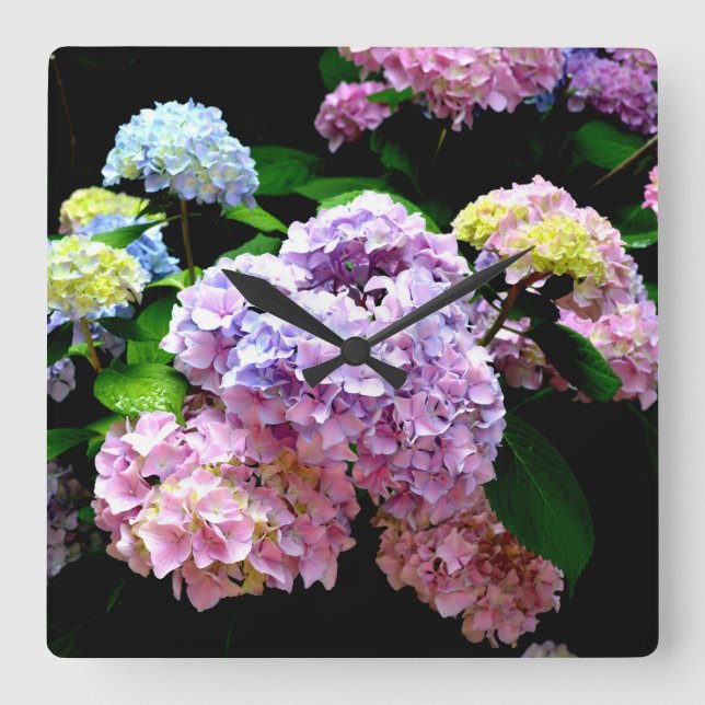 Hydrangea Garden Fyrkantig Klocka (Framsida)