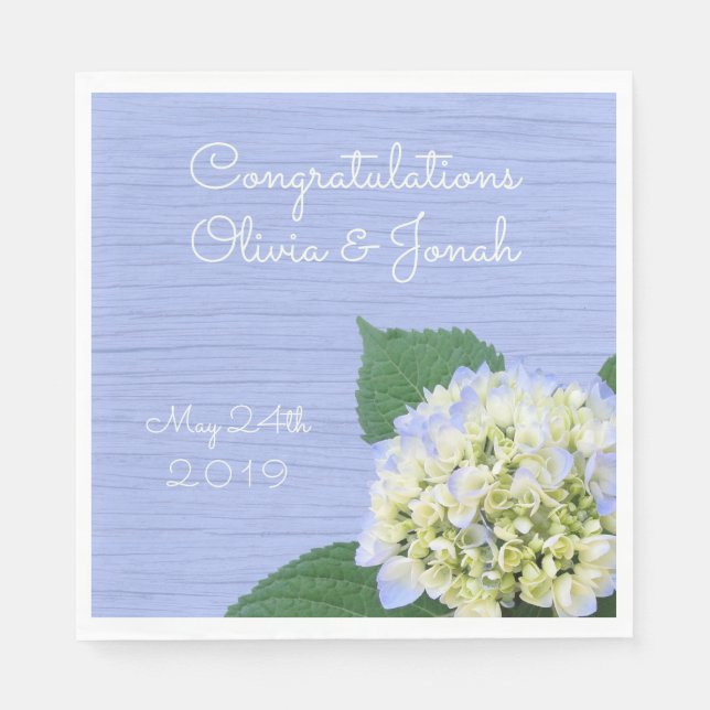 Hydrangea Grattis Trästruktur Bröllop Pappersservett (Framsidan)