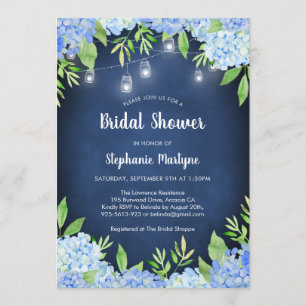 Hydrangea Greenery Navy Burk Ljus Möhippa Inbjudningar