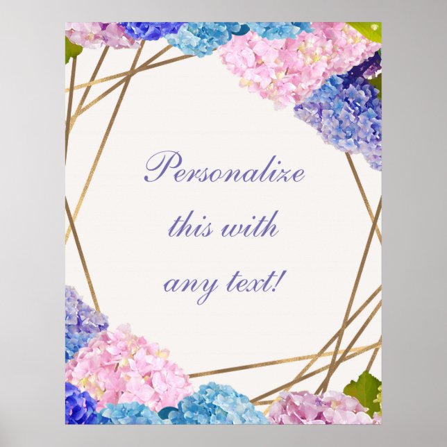 Hydrangea & Guld Blommigt Chic Vår bröllop Banner Poster (Framsidan)