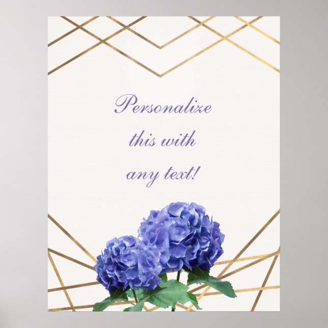 Hydrangea & Guld Elegant Blommig Bröllopsbanner Poster (Framsidan)
