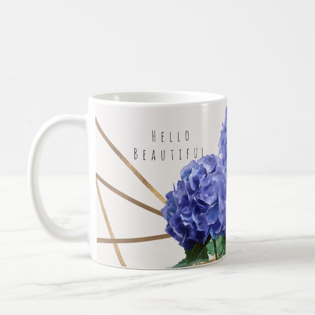 Hydrangea & Guld Elegant Blommig Personlig Kaffemugg (Vänster)