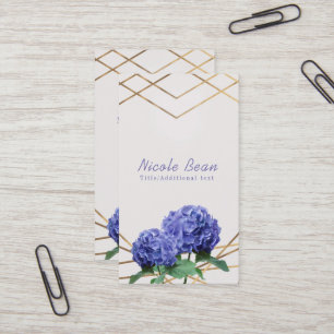 Hydrangea & Guld Linjer Elegant Chic Blommig Visitkort