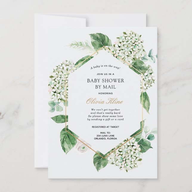 Hydrangea Guld Ram Baby Shower by Mail Inbjudningar (Framsida)