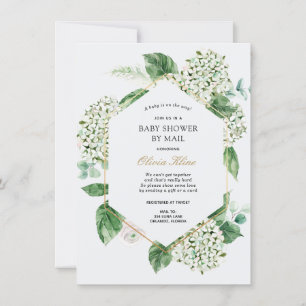 Hydrangea Guld Ram Baby Shower by Mail Inbjudningar
