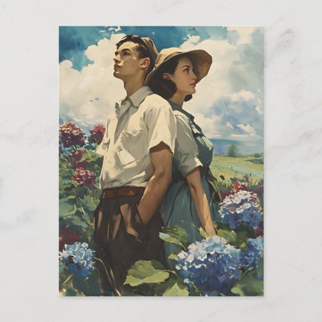 Hydrangea Harmony: Vintage Kärlek Vykort (Framsida)