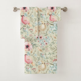 Hydrangea Hearts och Baby Birds Blommigt Bath Towe