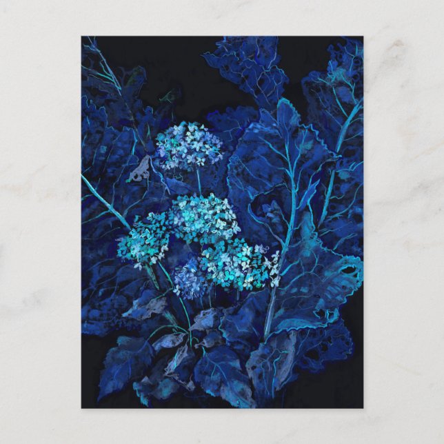 Hydrangea & Horseradish Blommigt Painting Blue (sv Helg Vykort (Framsida)