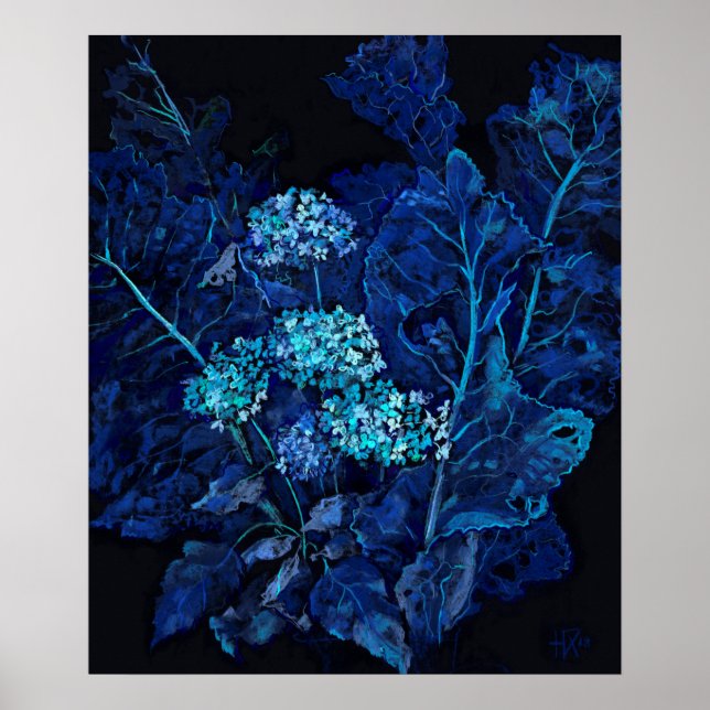 Hydrangea & Horseradish Blommigt Painting Blue (sv Poster (Framsidan)