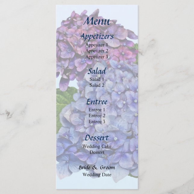 Hydrangea i Lila Menu-skuggor Meny (Framsida)